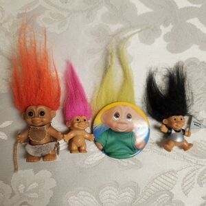 Vintage Troll & Trolls Pins Button - Orange, Pink, Yellow, Black Hair White Sox